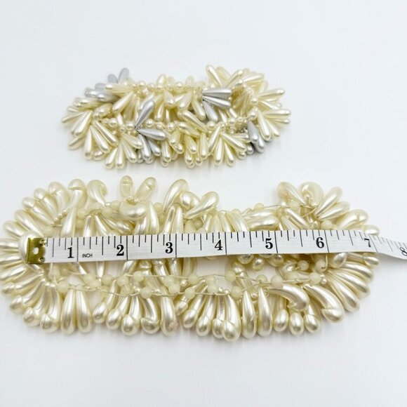 Vintage Wedding Hair Accessory Bracelet Kidney Shaped Faux Pearls Sets - Picture 9 of 10